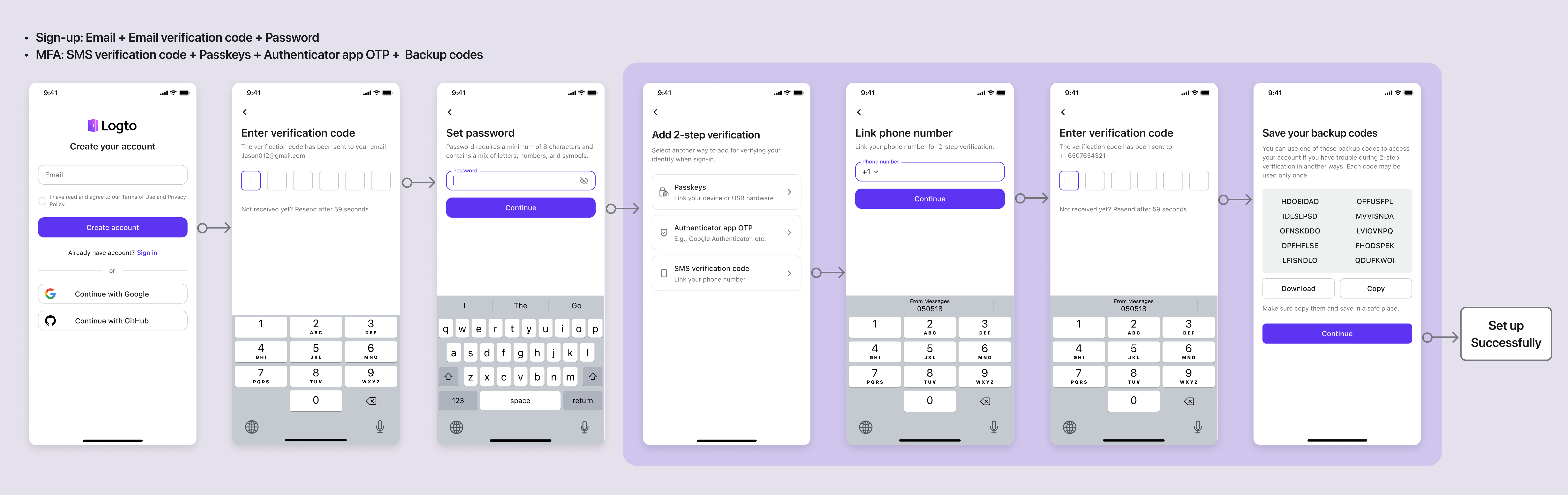 SMS MFA setup flow 1-2
